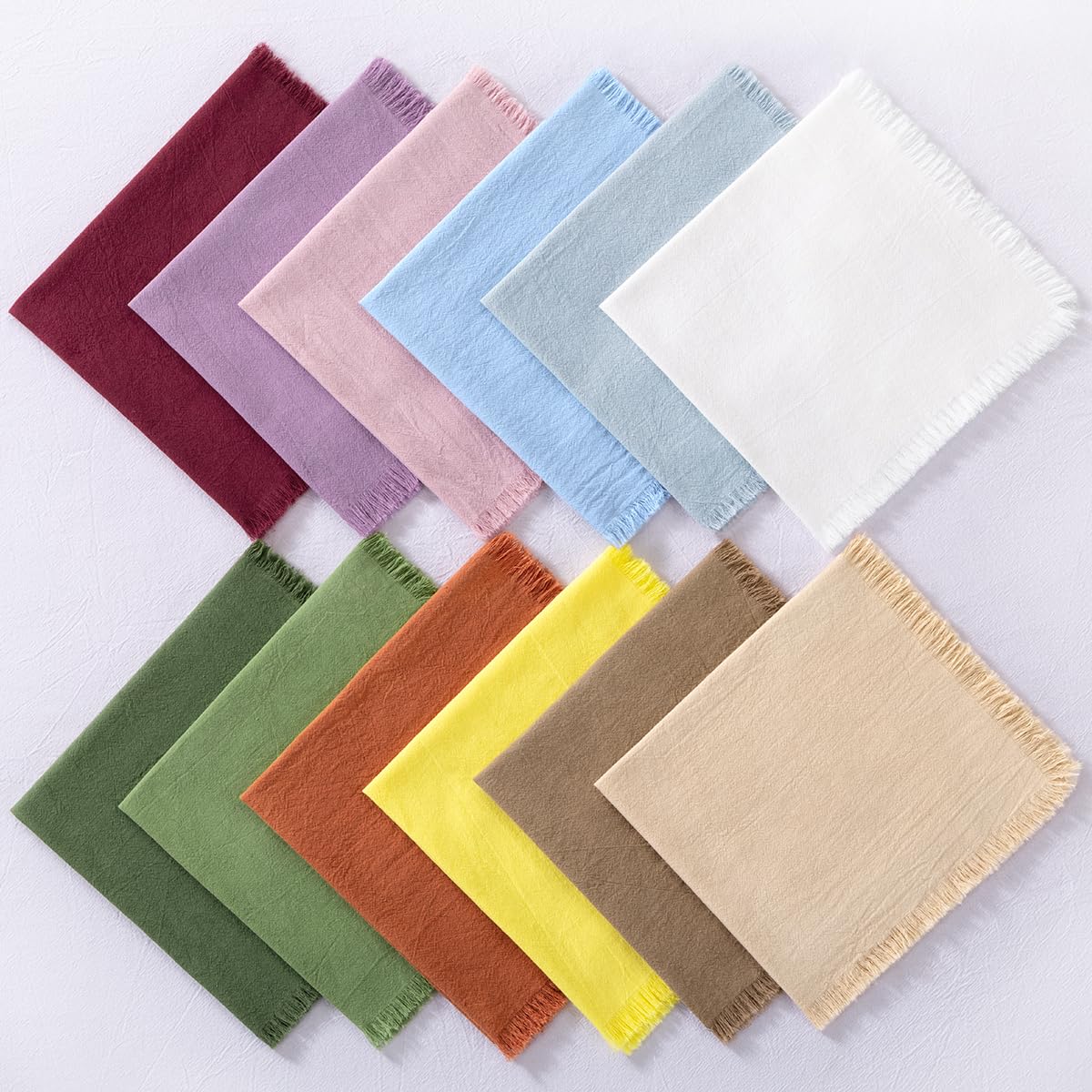 DeZerlor 12 Pack Nude Cotton Linen Napkins with Fringe Thanksgiving Fall Cloth Napkins Set of 12 Boho Handmade Dinner Table Napkins Bulk for Wedding Baby Shower Christmas Parties, 17 x 17 Inches