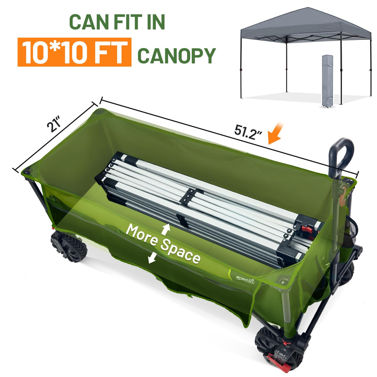 Timber Ridge 51.2'' Extended Collapsible Wagon Cart with Brakes and Cargo Net, Heavy Duty Foldable Utility Wagon with Adjustable Handle, 400L Capacity Portable Cart for Camping Sports Shopping
