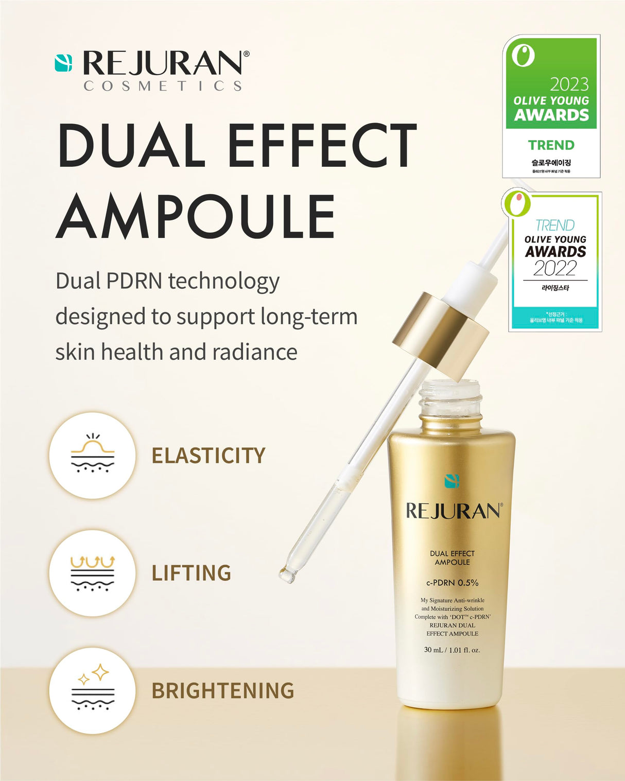 REJURAN® Dual Effect Ampoule, DOT™ DUAL c-PDRN® – Rejuvenating Face Serum for Radiant Glass Skin, Firming & Wrinkle Care with Salmon DNA. Korean Skincare (1.01 fl oz)