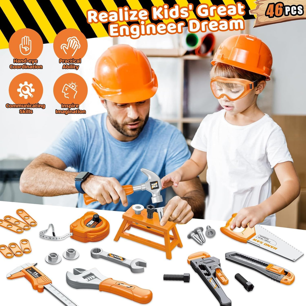 Christmas & Birthday Gifts for Boys Ages 3 4 5 6,Kids Tool Set with Portable Tool Box & Electronic Toy Drill, Toddler Tool Set,Tool Play Toys Construction Tools for Kids