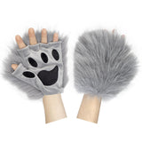 HAOAN Wolf Fox Tail Clip Ears and Gloves Set Halloween Christmas Fancy Party Costume for Women and Man Gray
