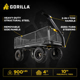 Gorilla Carts Steel Utility Cart, 4 Cu Ft Bed, 900 lb Load Capacity, Black – Towable Heavy-Duty Outdoor Hauling Wagon with Removable Side Panels for Yard, Lawn, Garden or Landscaping