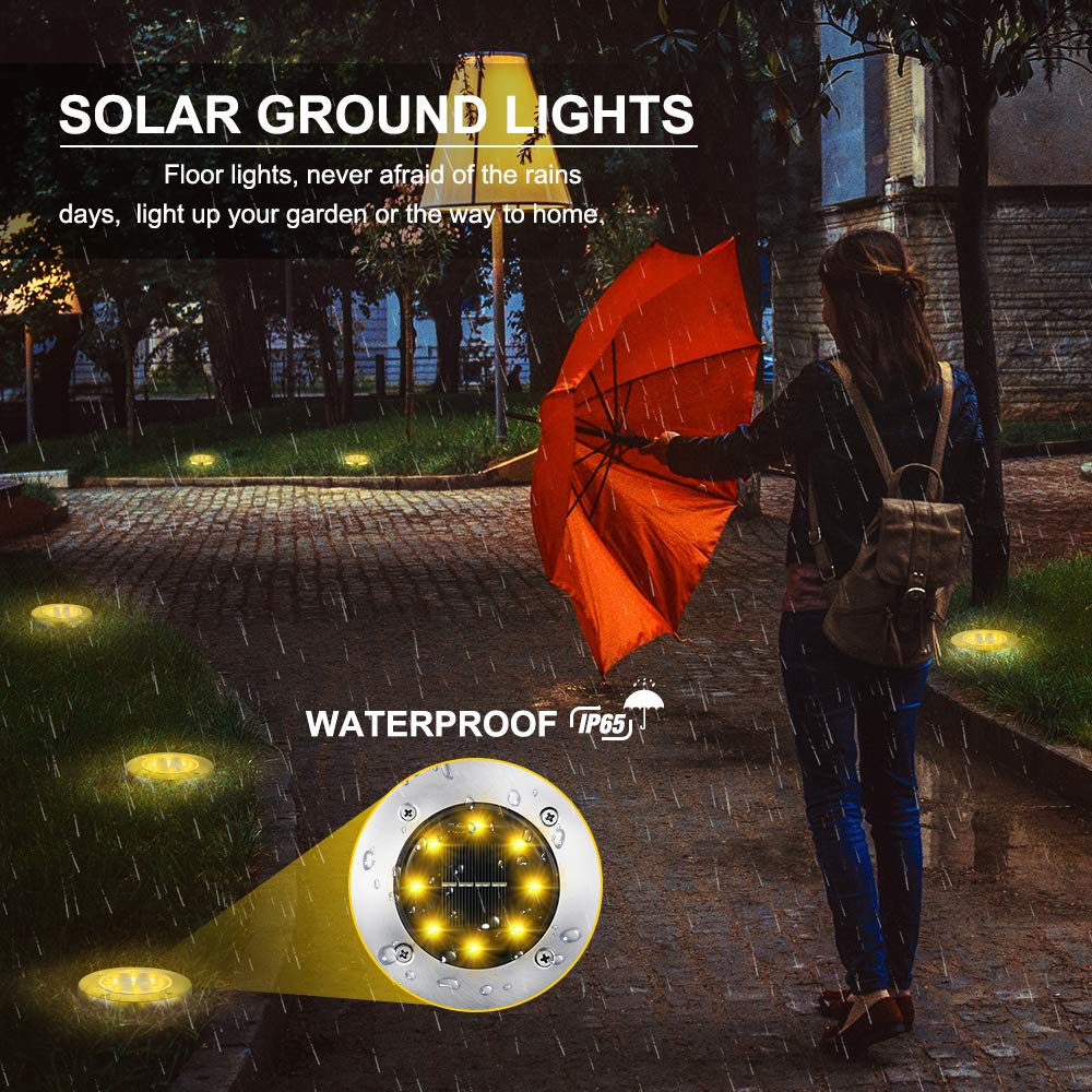 LYHOPE Solar Ground Light Outdoor, 16 Pack 8 LED Solar Disk Lights Waterproof Garden In-ground Pathway Lights Landscape Lighting for Lawn,Yard,Deck,Patio,Walkway (Warm White)