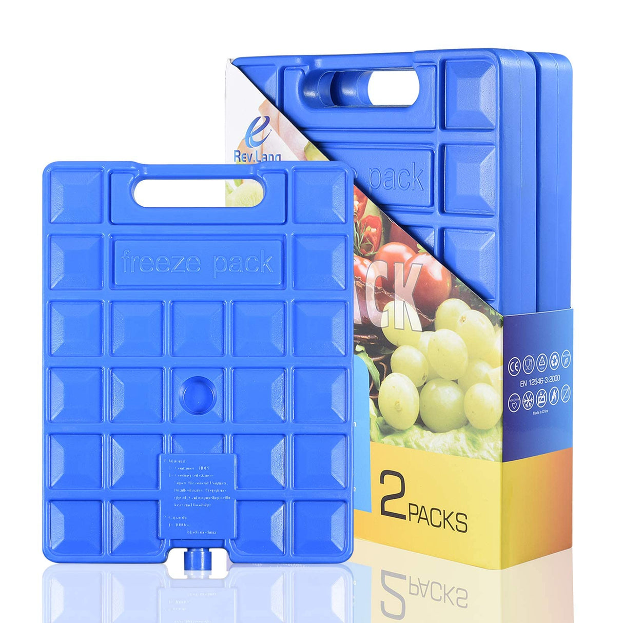 REV. LANG Large Freezer Cold Ice Pack Block Ice Chest, Reusable Long Lasting Quick Freezes with A Handle, for Coolers Lunch Box/Bag(1000g Set of 2)
