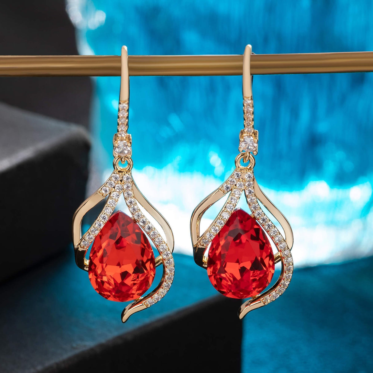 EVEVIC Austrian Crystal Teardrop Dangle Earrings for Women, French Hook