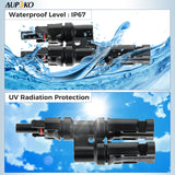 Aupoko T Branch Connectors, Solar IP67 Waterproof Adapter Cable 2 to 1 Compatible with MC4 Connectors, Solar T Branch Connectors MMF+FFM for Solar Panel and Photovoltaic Systems