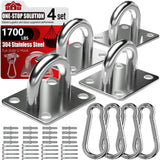 sprookber 304 Stainless Steel Pad Eye Snap Hooks, M10 Heavy Duty Ceiling Hooks, 1700lb Capacity Hammock Swing Hanging kit, Plant Hangers, Marine Hardware Staple Hook Loop with Screws, Set of 8