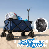PORTAL Wagon Wheels Replacement 8" Diameter X 3.4" Wide for Utility Wagon Cart, Plastic Wheels with TPR Tread Outdoor Garden Carts Replacement Parts