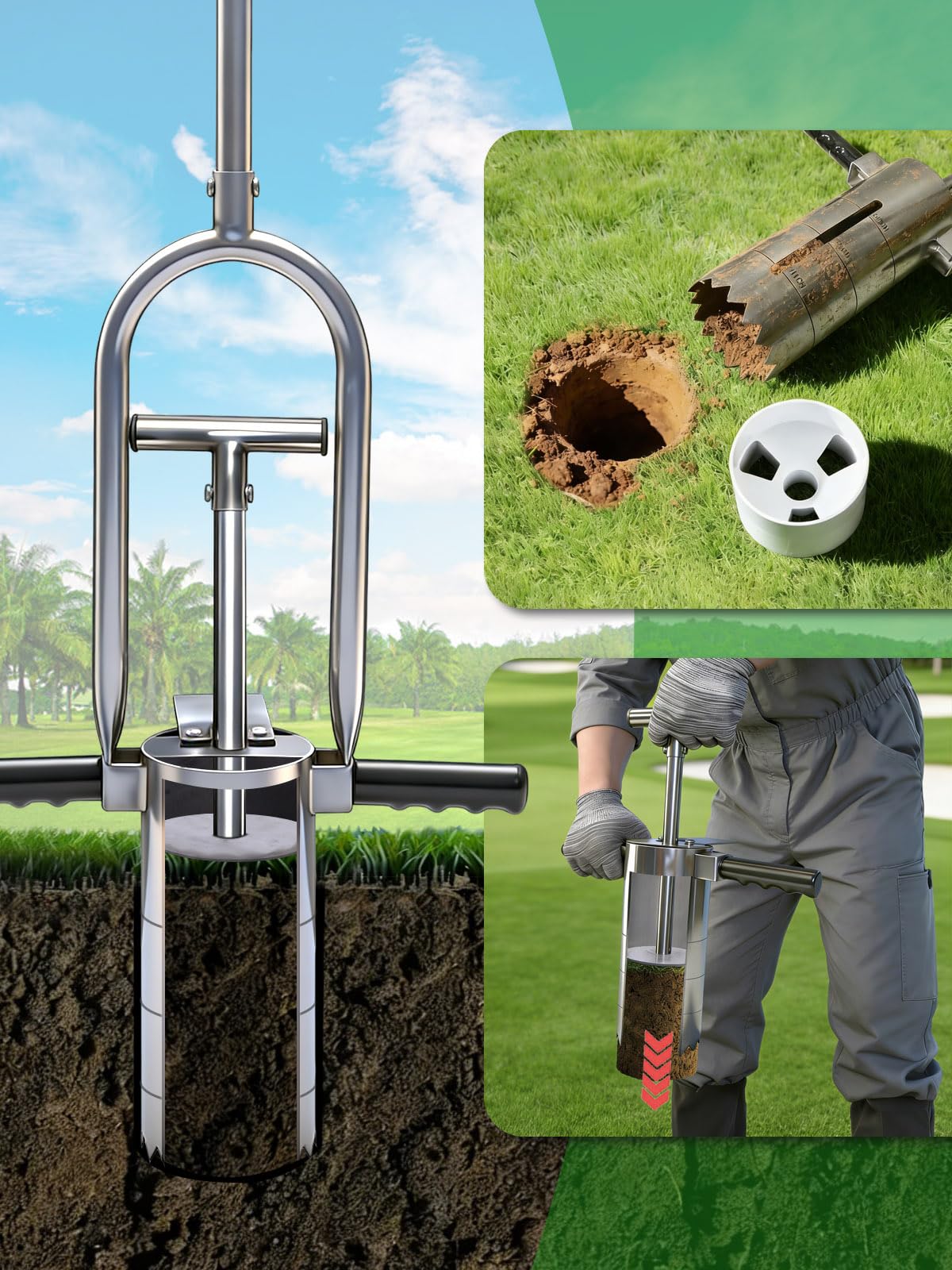 Lichtund Golf Hole Cutter 2-in-1, Detachable Stainless Steel Hole Digger, USGA Standard 4 & 6Inch, Portable Tool for Backyard, Lawn, Garden, Outdoor Golf Putting Green Practice
