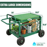 Extra-Large Rolling Garden Cart and Kneeler, 4-in-1 Garden Seat with Wheels