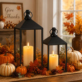 2 Pcs Black Decorative Metal Lanterns Farmhouse Lantern Decor with Candles