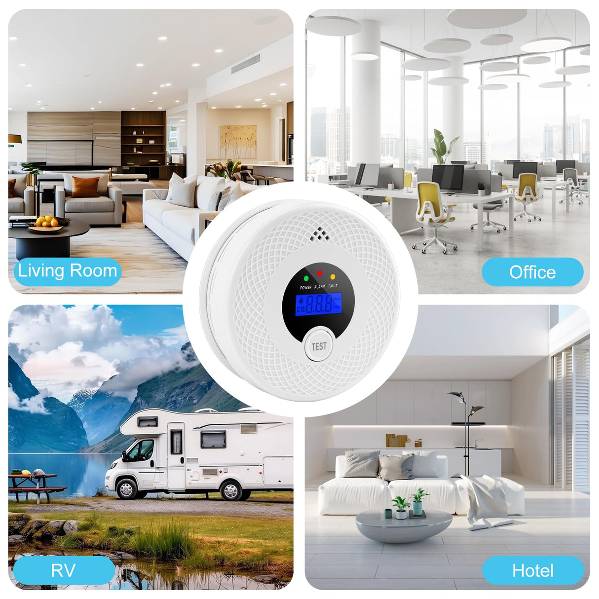 4 Pack Smoke and Carbon Monoxide Detector with Test Button, 85dB Loud Beep, LCD Display, Battery-Operated Smoke Detector Carbon Monoxide Detector Combo for House, Apartment, Kitchen, Garage Use