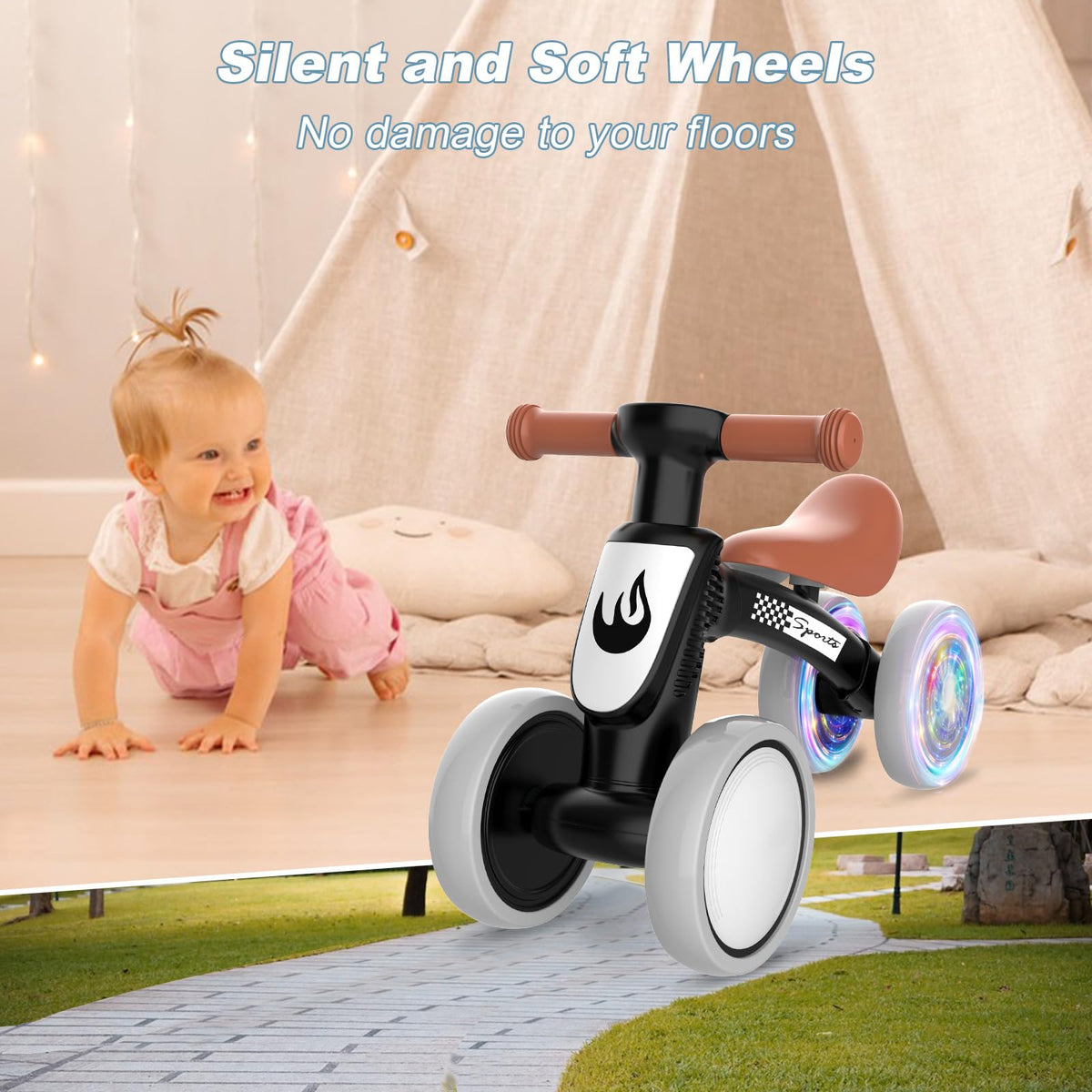 WETIFY Colorful Lighting Baby Balance Bike Toys for 1 Year Old Boy Gifts, 10-36 Month Toddler Balance Bike, No Pedal 4 Silence Wheels & Soft Seat First Bike, One Year Old Boy Birthday Gift.