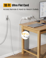 10Ft Flat Extension Cord with Multiple Outlets, Surge Protector Power Strip