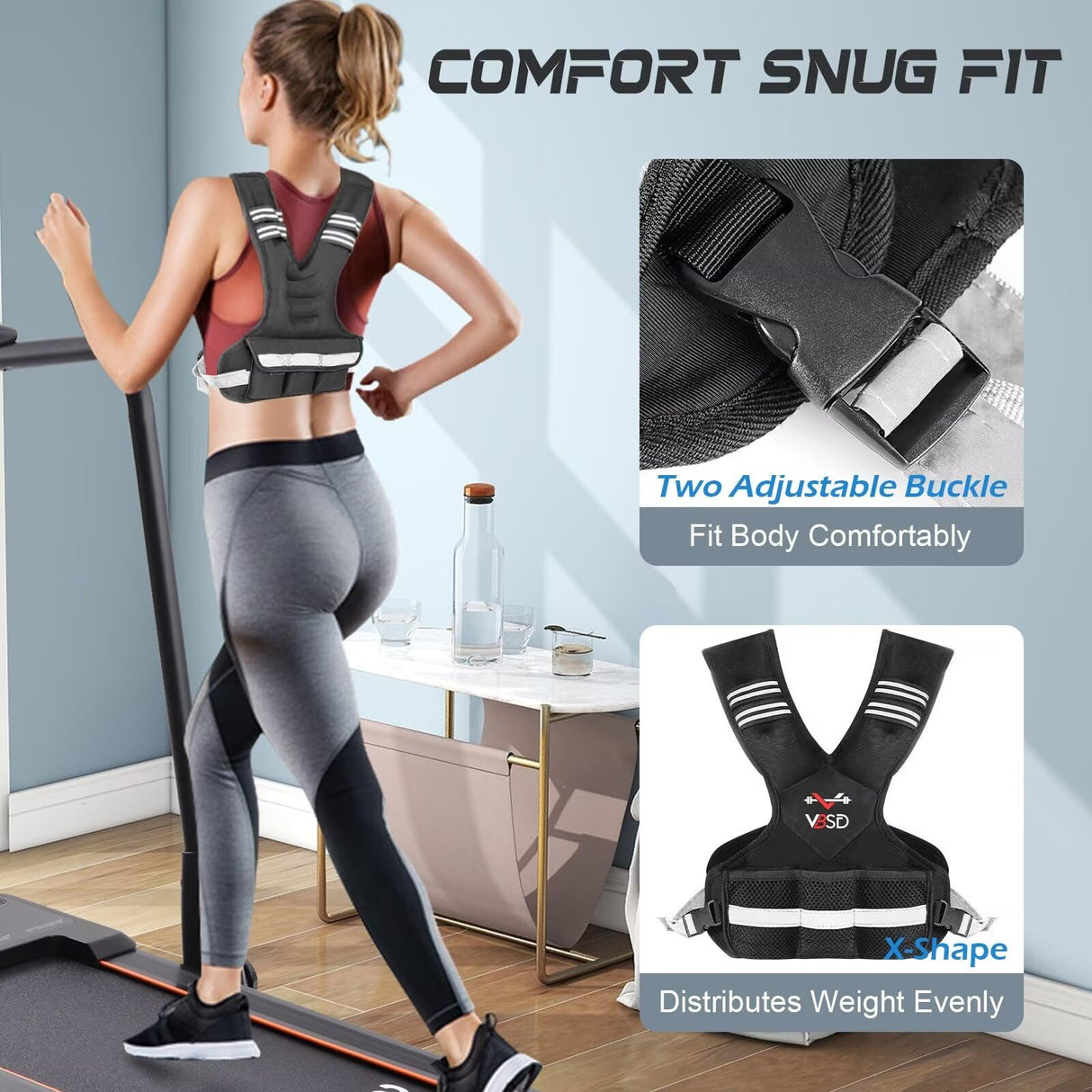 VBSD Adjustable Weighted Vest for Men Women, 4-10lb Vest with 6 Ironsand Weights, Body Weight Vest with Reflective Strip for Running, Walking, Strength Training, Workouts