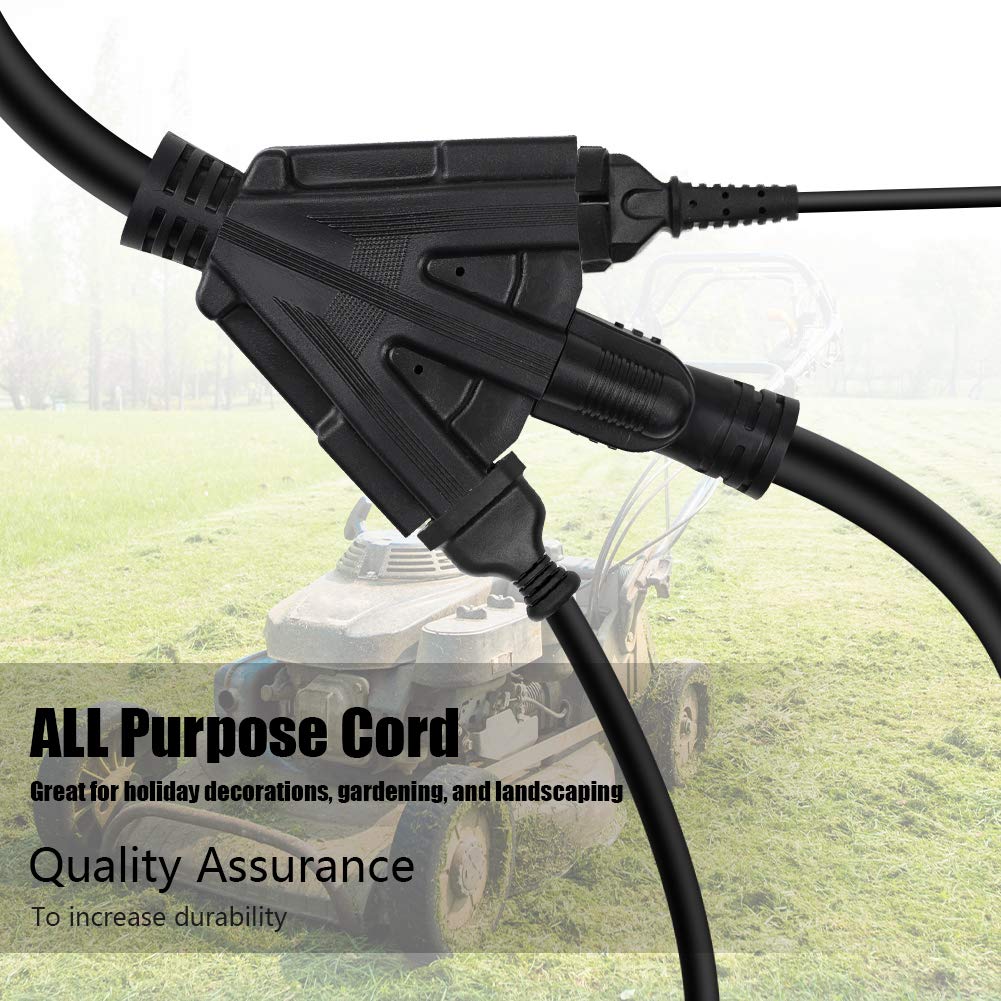 3FT 12/3 Outdoor Extension Cord, Heavy Duty 3-Outlet SJTW Indoor/Outdoor Three-Prong Power-Cord 12-Gauge Grounded 15-Amp 1875 Watts