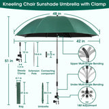 2-in-1 Garden Kneeler with Umbrella, Garden Kneeling Bench & Green Umbrella, Portable Garden Stool Loads Capacity 330lb and Garden Tools Bag with bottle holder, Gardening Gifts for Women,Men,Seniors