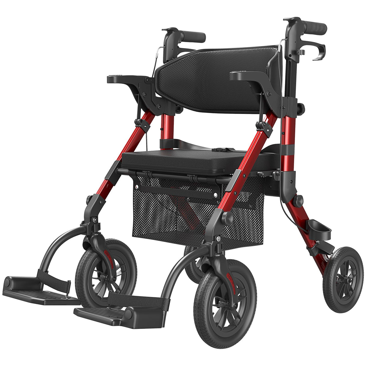 VOCIC Walkers for Seniors, Wheelchairs for Adults, Rollator Walker with Seat, 2 in 1 Rollator Transport Chair with Brakes, Rollator Lightweight Foldable, Walker Wheelchair Combo Z51-FSA HSA