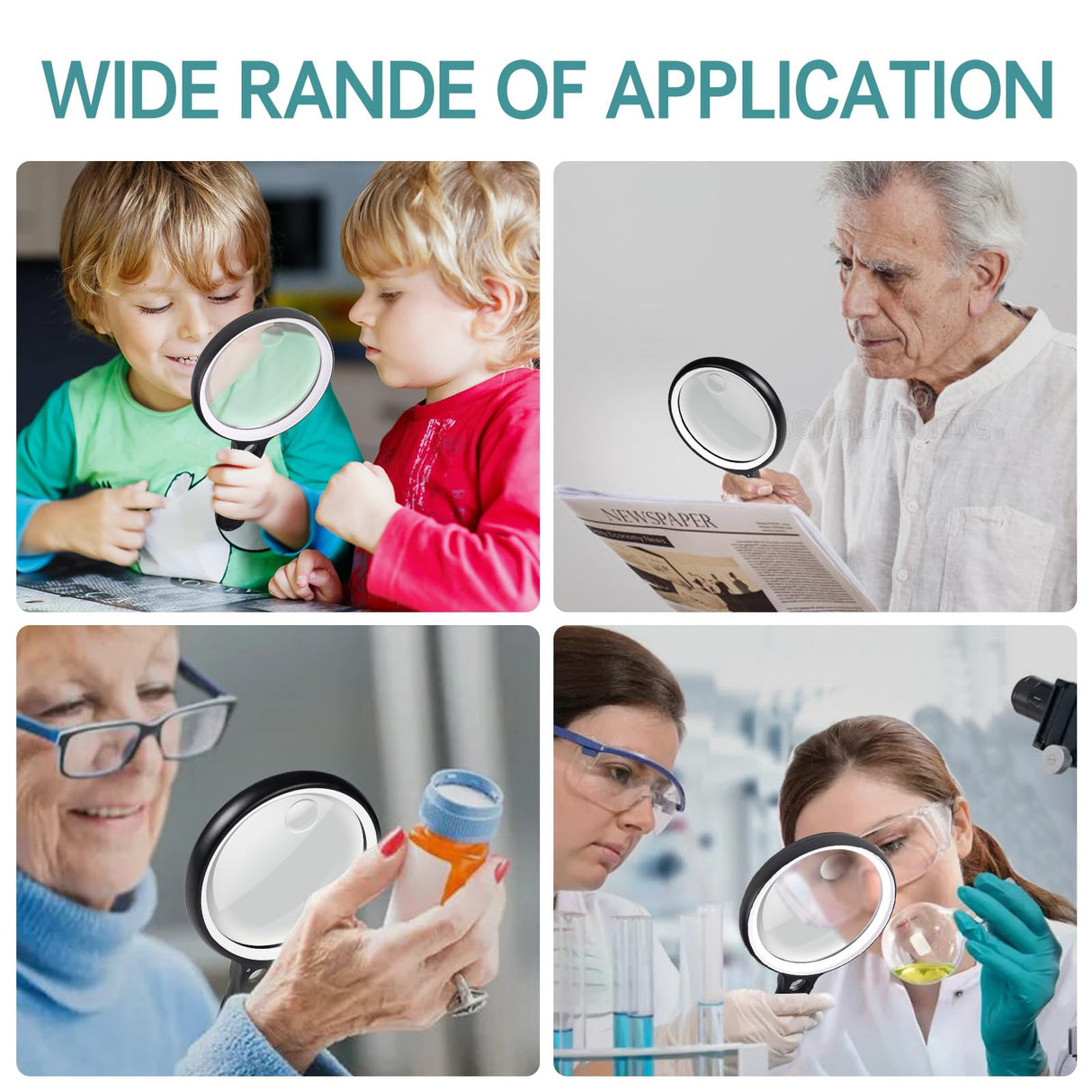 Large Magnifying Glass with 37 LED Light, 10X 20X 45X Handheld Illuminated Lighted Magnifier with 3 Light Modes Rechargeable Magnifying Glass for Seniors Reading, Inspection (White & Black)