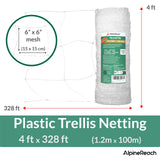 AlpineReach Trellis Netting 4ft x 328ft Heavy Duty Plastic White - 6 Inch Mesh Support Twine for Growing High Yield Tomatoes, Peas, Vine Climbing Plants Fruits Vegetables