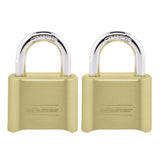 Master Lock Brass Combination Lock, Gate Lock for Outdoor Fence or Shed, Customizable Combination Padlock with 2-inch Wide Body and 1-inch Shackle, 2 Pack, 175EC2