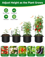 MQJIAZHI 4 Pack Tomato Trellis Cages 55 Inch Height, with 17 Gallon Square Grow Bags, Heavy Duty Tomato Plant Support Stakes for Outdoor Garden Climbing Vegetables Fruits Flowers
