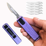 Caressolove Automatic Utility Knife, Safety Black Box Cutter Retractable, EDC Push Button Knife, Exacto Scalpel Knife, 10PCS #23 Razor Blades Pocket Knife with Clip (Purple)
