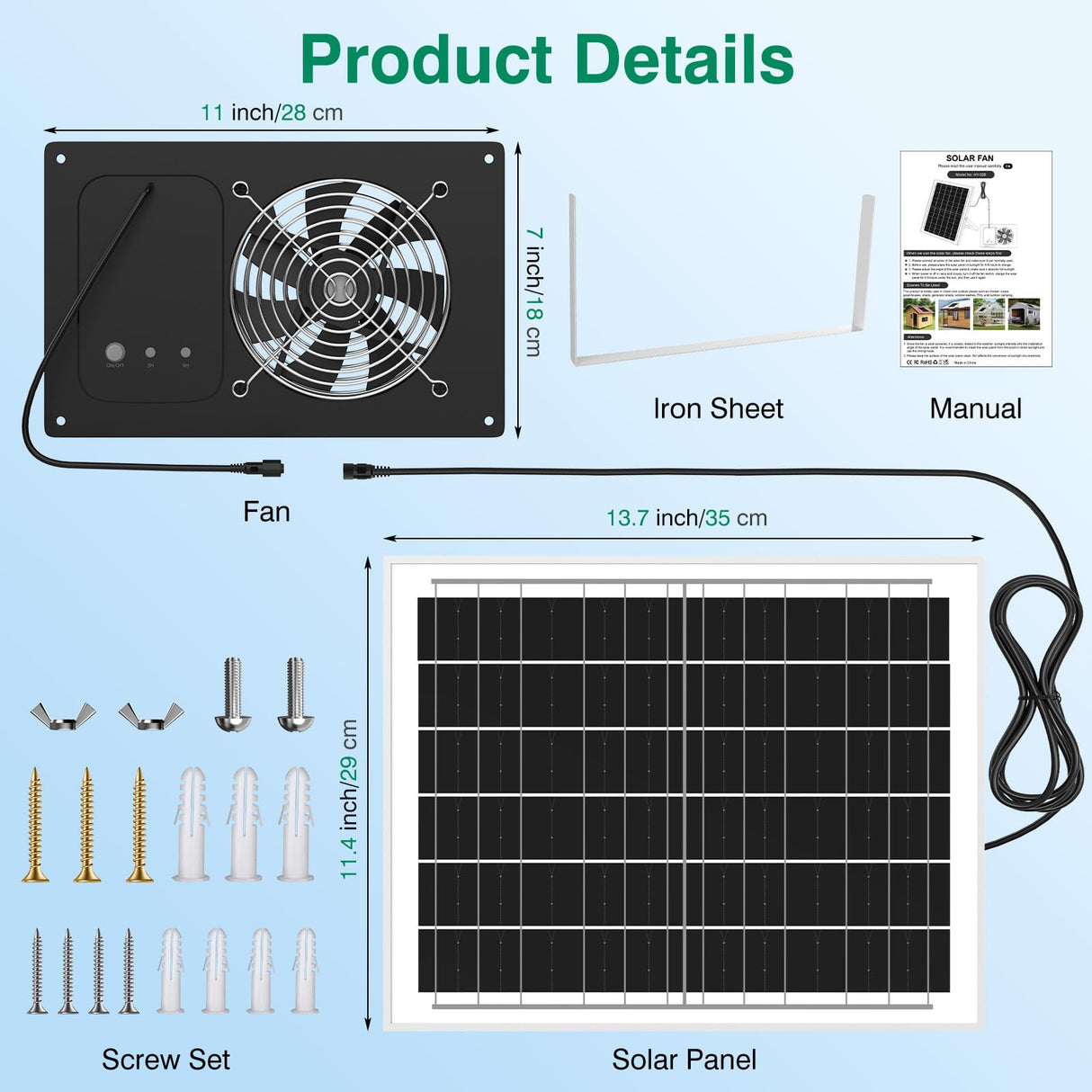 Solar Powered Fan with 15000mAh Battery & Timer, 25W 3500RPM High-Speed Solar Exhaust Fan, Low Noise Waterproof Ventilation for Chicken Coop, Greenhouse, Shed & Pet House