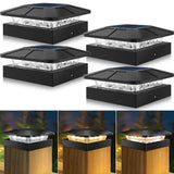 Peasur 4x4 Solar Post Cap Lights Outdoor with 3 Modes, 4 Packs LED Post Light Solar Powered Waterproof, 4x4/3.5×3.5 Wood/Vinyl Fence Posts Lights for Deck Railing Porch Mailbox Outside