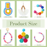 Kigeli 6 Pair Beach Raffia Earrings Summer Statement Rattan Earrings Heishi Drop Hoop for Women Colorful Beaded Tassel Dangle Boho Earring Handmade Jewelry Teacher Gift(Rainbow Color)