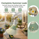 holoith 3 Pcs Summer Porch Goose Outfits for 23 inch Cement Goose Set, Outdoor Garden Statue with Gooses Outfit, Summer Garden Entrance Decoration, Includes Straw Hat, Collar, and Skirt
