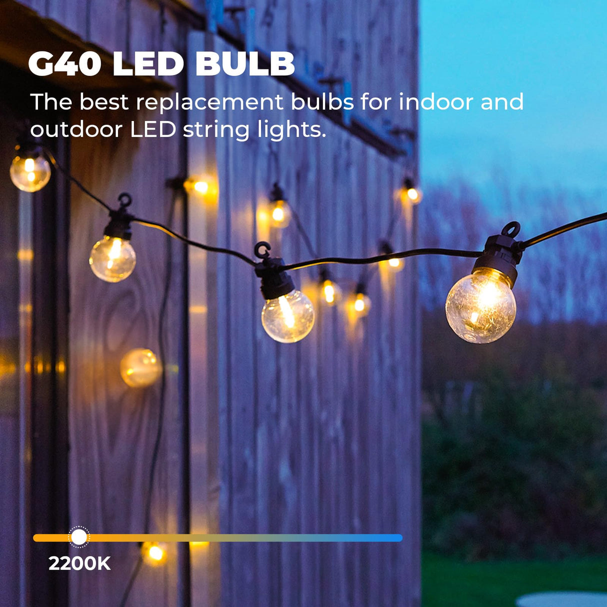 GvvooHome 50 Pack LED G40 Replacement Bulbs for String Lights, Shatterproof Plastic Globe Bulb for Indoor Outdoor Patio Decor, E12 Candelabra Socket Base, Warm White