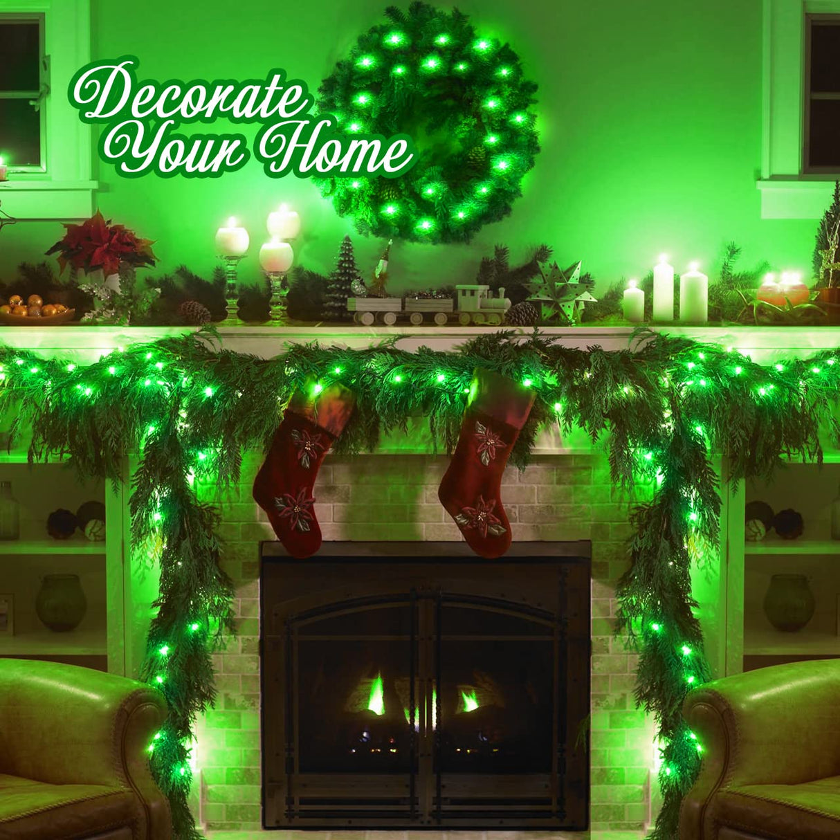 JMEXSUSS Connectable 100 LED Green Halloween Lights, 8 Modes Plug-in Green Christmas Lights Indoor, 33ft Clear Wire Twinkle String Light Outdoor for Halloween Christmas Tree Xmas Decor