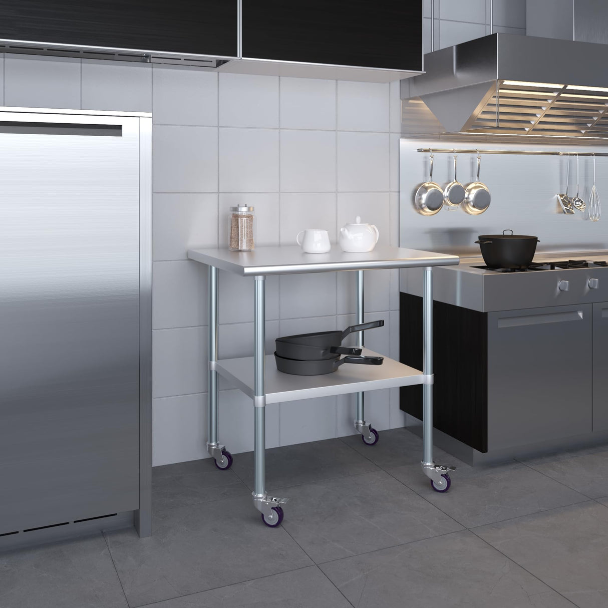 AmGood 30 in. x 36 in. Stainless Steel Work Table with Wheels | Metal Kitchen Food Prep Table | NSF