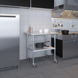 AmGood 30 in. x 36 in. Stainless Steel Work Table with Wheels | Metal Kitchen Food Prep Table | NSF