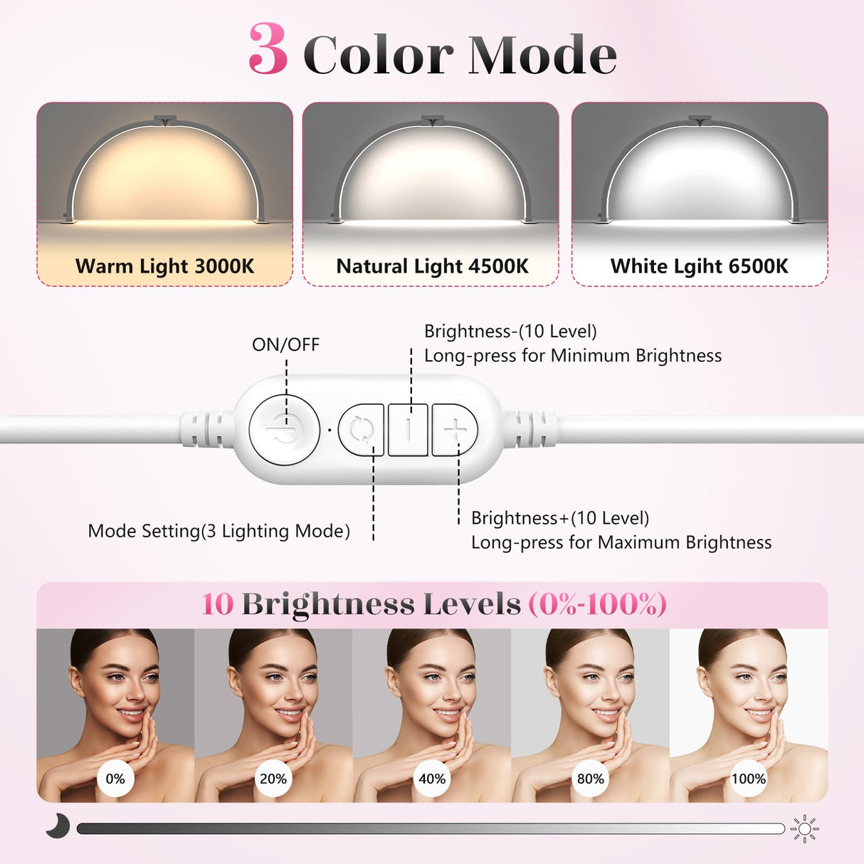 Yokilly Half Moon Light for Nail Desk: 29" Foldable Half Moon Desk Lamp with Phone Holder for Beginner - Arch Nail Tech Light with 3 Color Modes & 10 Brightness for Manicure Salon (White, Large)