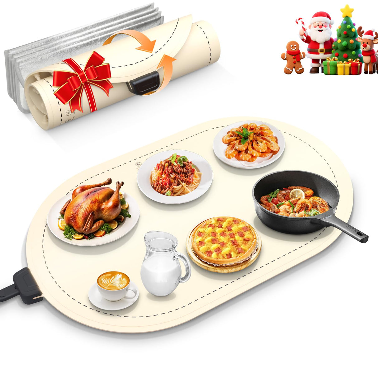 WOKALON Warming Mat for Food Extra Large,(24”x16”), Food Warmers for Parties Buffet and Home Daily Use,Roll Up Food Warmers (Beige)