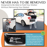 Walker Basket for Folding Walker with Flip-Down Walker Tray Reacher Cane Holder Strap Cup Holder | Basket for Walker Bags for Folding Walker with Wheels, Walker Accessories for Walker Rollator (GRAY)