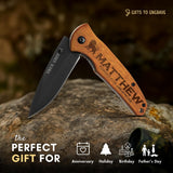 GIFTS TO ENGRAVE Custom Pocket Knife for Men, Personalized Fathers Day Gift, Engraved Hunting Knife, Wood Handle, Groomsmen & Best Man Gift
