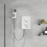 Gainsborough Slim Mono 8.5kW Electric Shower White Single 1 Spray Mode Head Adjustable Handset with Hose Rub Clean Nozzles Bathroom IPX4