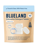 BLUELAND 100% Plastic-Free Dishwasher Detergent Tablets, 60 Count, Unscented Eco Friendly Dishwashing Pods, Natural, Sustainable