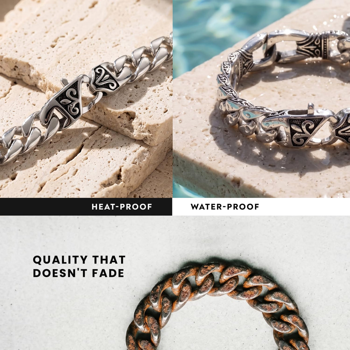 Urban Jewelry Men’s 316L Stainless Steel Link Bracelet, Black & Silver, 8.5" Length, Heavy Chain, Scratch Resistant, Hypoallergenic, Gift Ready