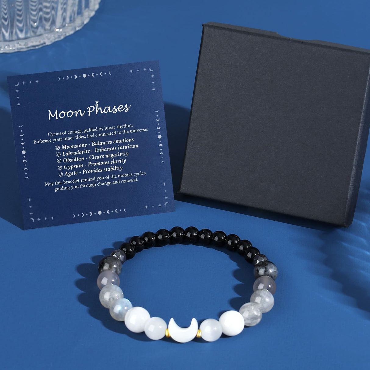 Moon Phase Moonstone Bracelet, Moon Jewelry Crystal Healing Gifts for Women