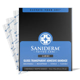 Saniderm Tattoo Aftercare Bandage 3 Sheets (Large Pack, 8 in x 10 in) – Convenient, Faster Tattoo Healing and Protection – Sterile, Waterproof, and Latex-Free