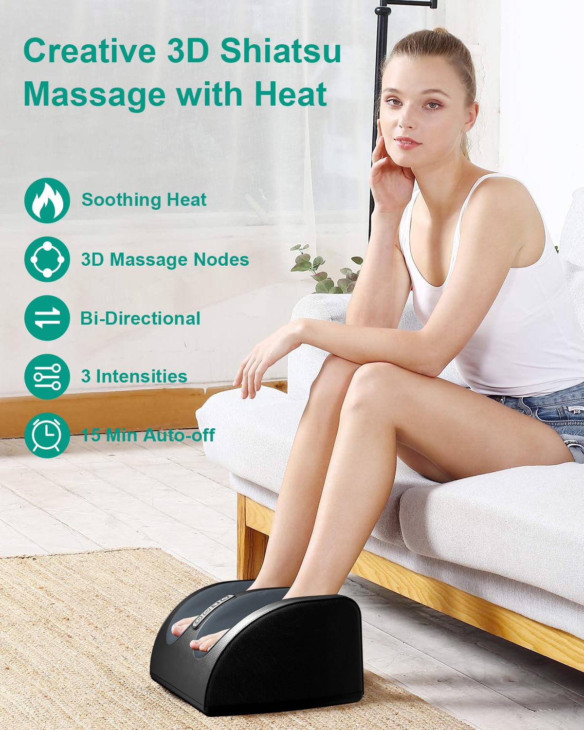 LINGTENG Shiatsu Foot Massager Machine with Heat, Foot and Calf Massager with Massage Roller, Deep Tissue Massager for Plantar Fasciitis, Pain Relief, Promotes Blood Circulation, Gifts for Women & Men