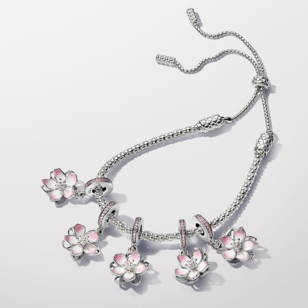 PANDORA Moments Cherry Blossom Dangle Charm - Sterling Silver Charm with Cubic Zirconia & Enamel - Jewelry for Women - Includes Gift Box