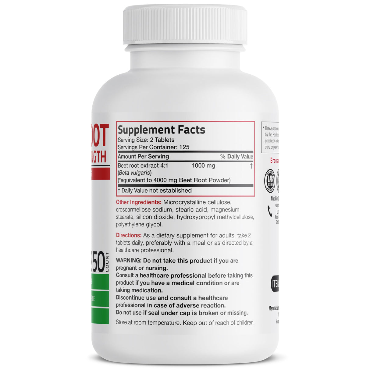 Bronson Beet Root Double Strength, Non-GMO, 250 Vegetarian Tablets
