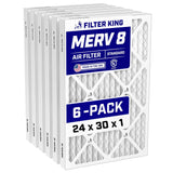 Filter King 24x30x1 Air Filter (MERV 8) (6-Pack) Dust & Allergy Control AC Furnace Filters, MADE IN USA, HVAC, Pleated, Electrostatic (Actual Size: 23.5 x 29.5 x .75)