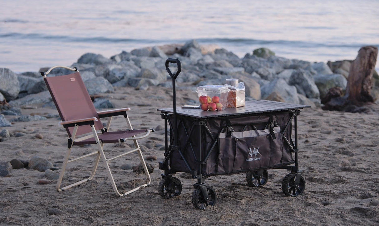 Whitsunday Folding Collapsible Utility Wagon, 400Lbs Heavy Duty Outdoor Park Beach Wagon with Table and Side Pocket for Garden Camping Sports Shopping Grey
