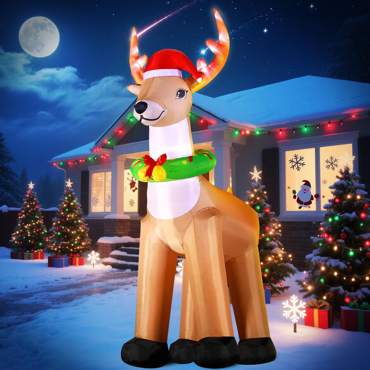 DomKom 12FT Giant Christmas Inflatable Reindeer Decoration with Chasing LED Lights,Blow Up Yard Decoration for Party Garden Yard Lawn Winter Decor